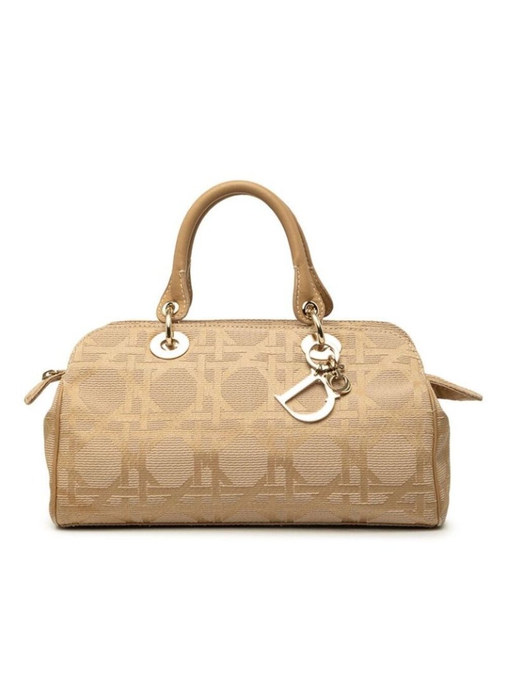 Dior Cannage Handbag Beige Canvas Leather